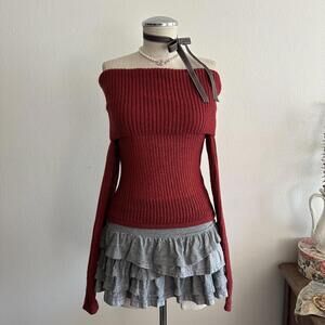 Burgundy off the shoulder knit sweater